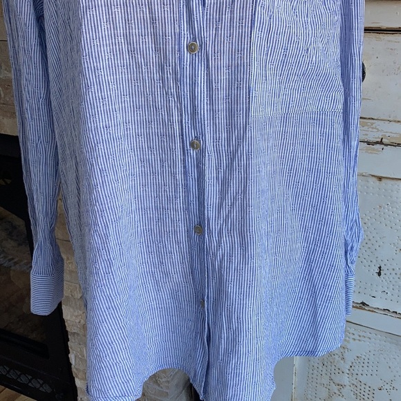 Free People blue white stripe button down split back cotton long sleeve shirt - Picture 9 of 16